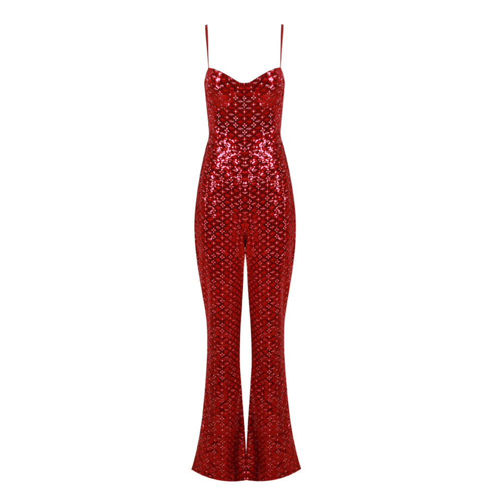 AFTON RED SEQUIN JUMPSUIT