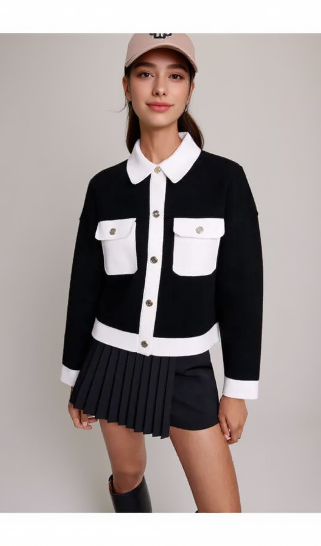 CROPPED CONTRASTING KNITTED CARDIGAN