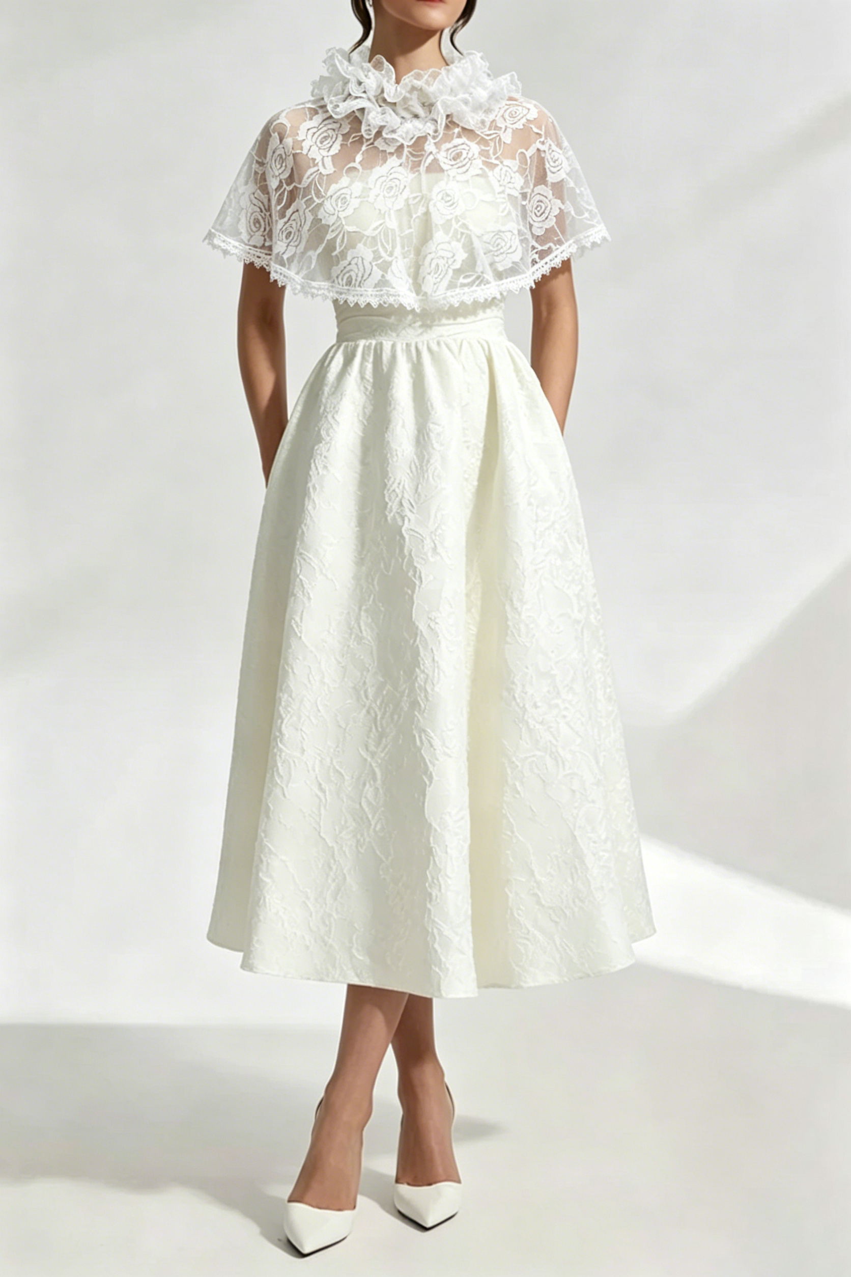 Elegant Cape Saoirse Midi Dress - Ivory