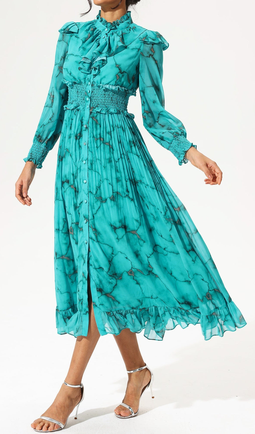 SILK MAXI DRESS WITH MARBLE PRINT-Ownci