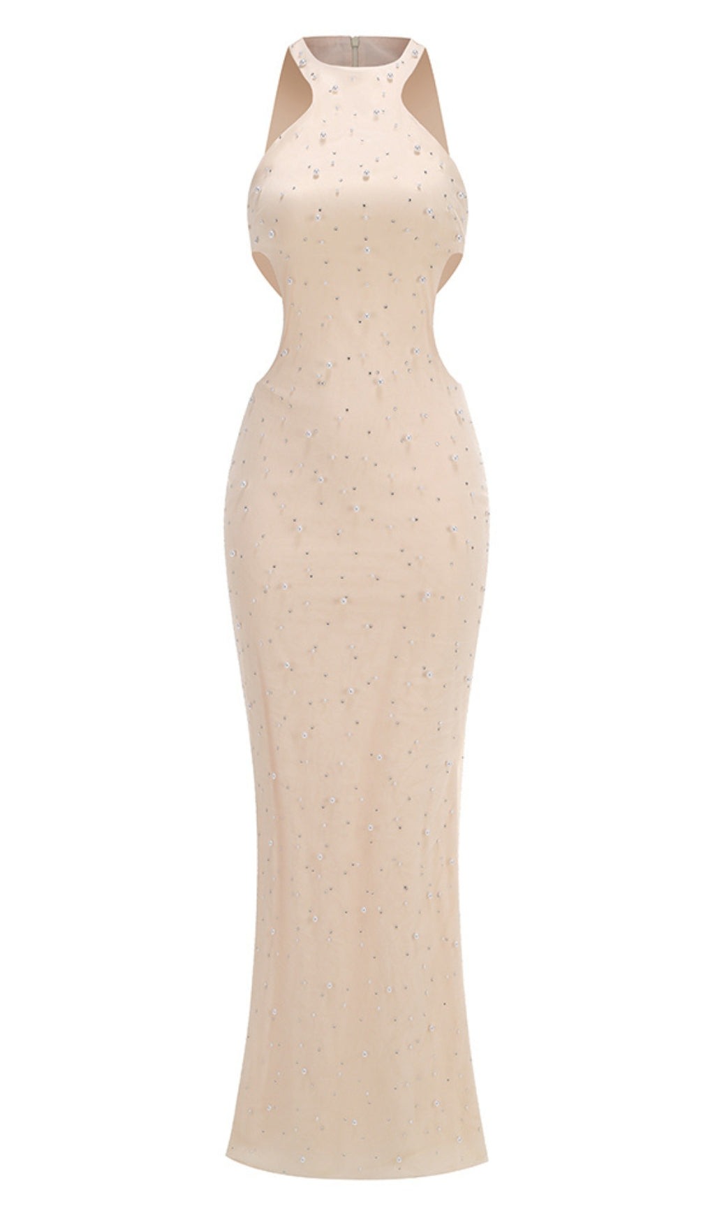 Off-shoulder waisted pearl embellished fishtail dress