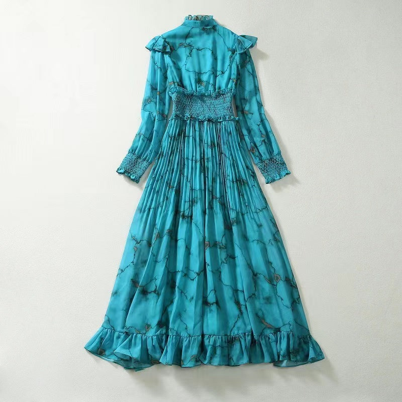 SILK MAXI DRESS WITH MARBLE PRINT-Ownci