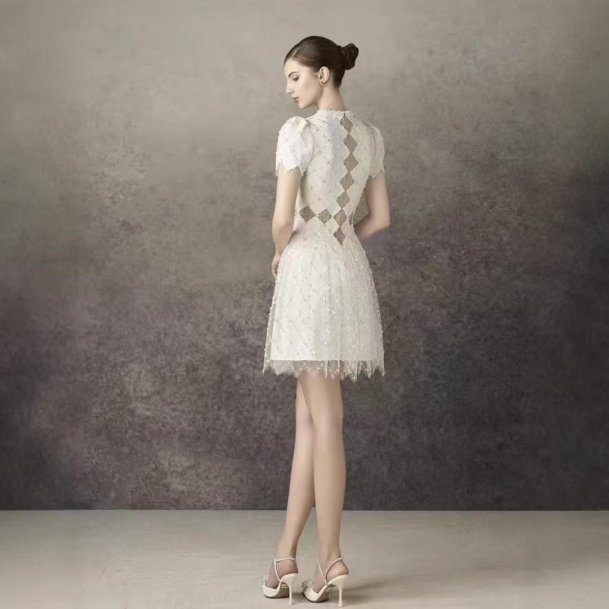 Henrietta Ivory Sequin Mini Dress with Mesh Panels