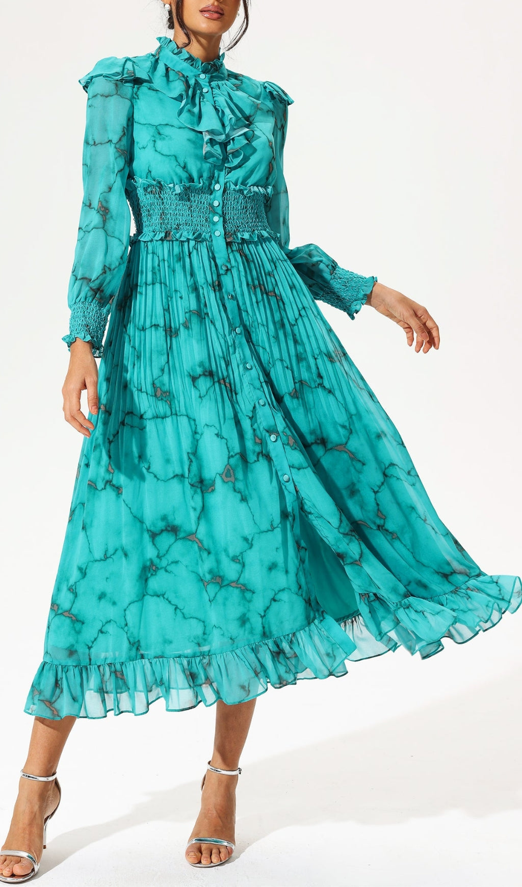 SILK MAXI DRESS WITH MARBLE PRINT-Ownci