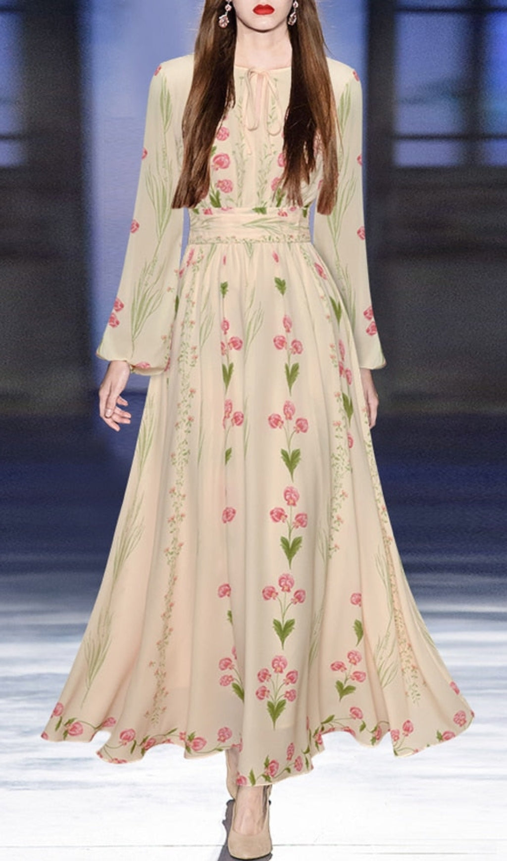 SILK FLORAL MAXI DRESS-Ownci