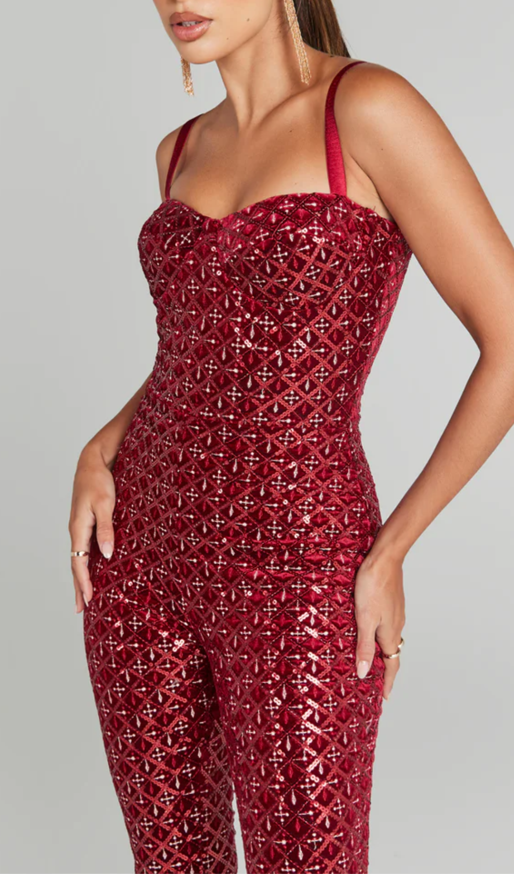 AFTON RED SEQUIN JUMPSUIT