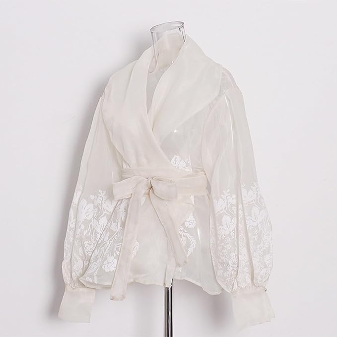 lantern sleeve embroidery shirt jacket in white