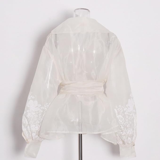 lantern sleeve embroidery shirt jacket in white