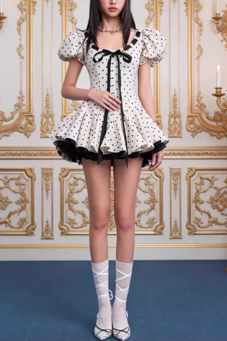 Wania White Polka Dot Mini Dress with Tie-Front