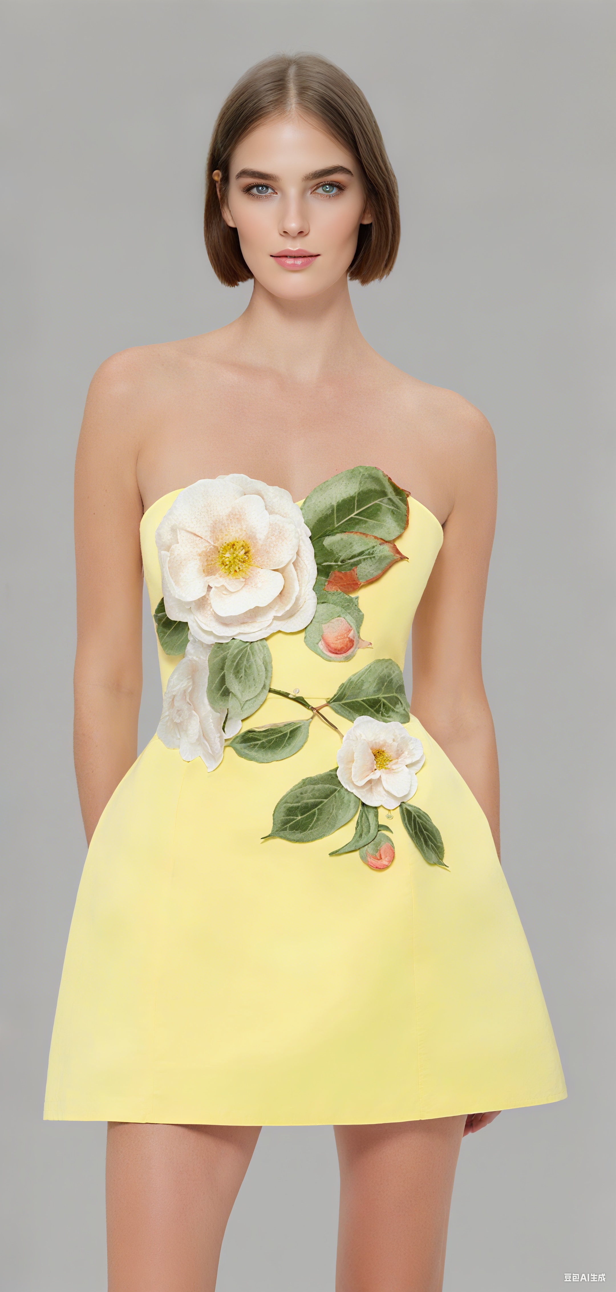 SUZANNE APPLIQUÉ FLORAL BUSTIER MINI DRESS IN YELLOW