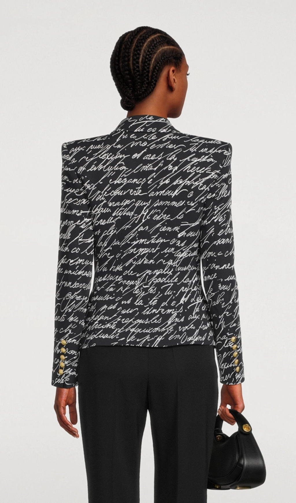 Alphabet pattern black jacket with single button