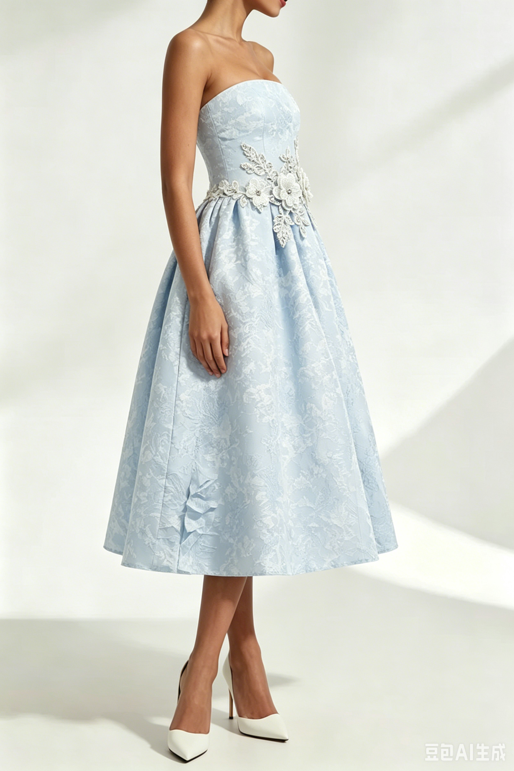 Lace Embroidery Saoirse Midi Dress - Blue