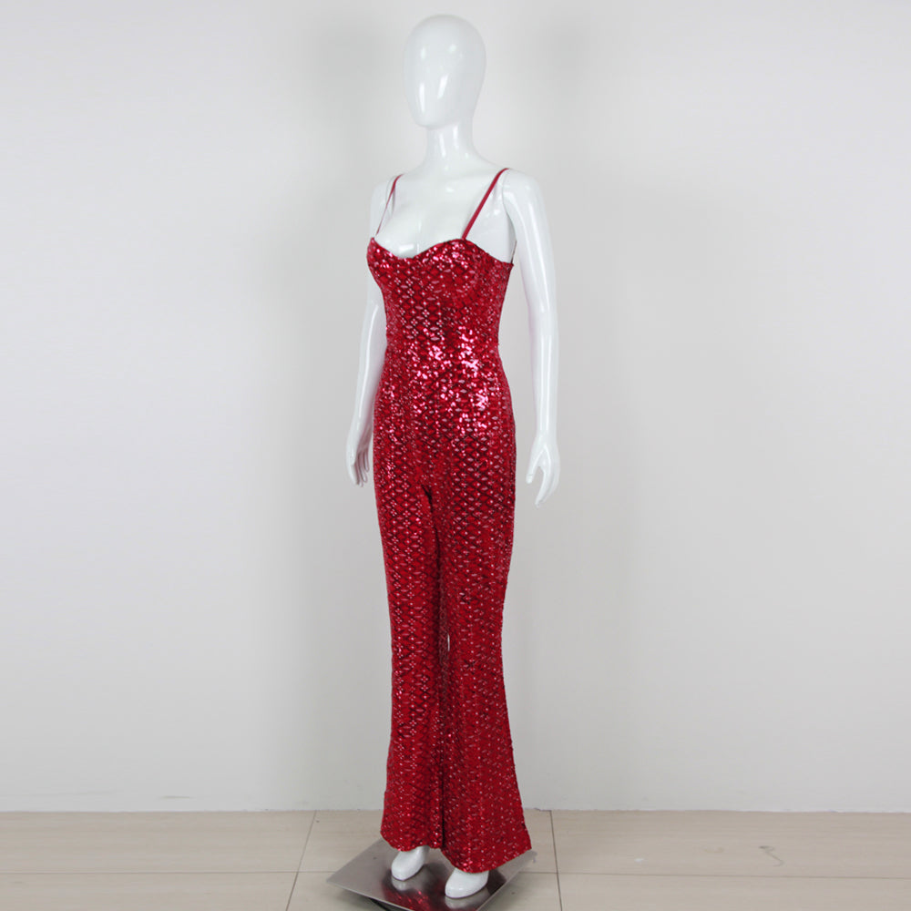 AFTON RED SEQUIN JUMPSUIT