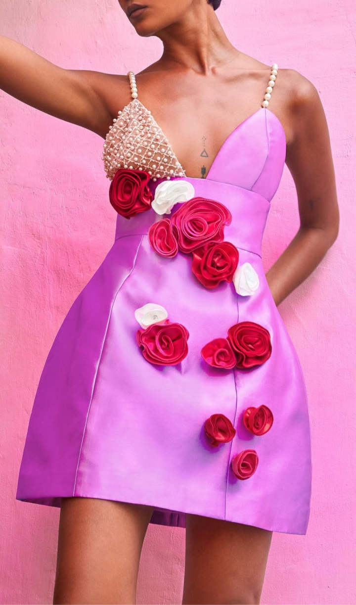 AKILI Pink Beading Flower Dress