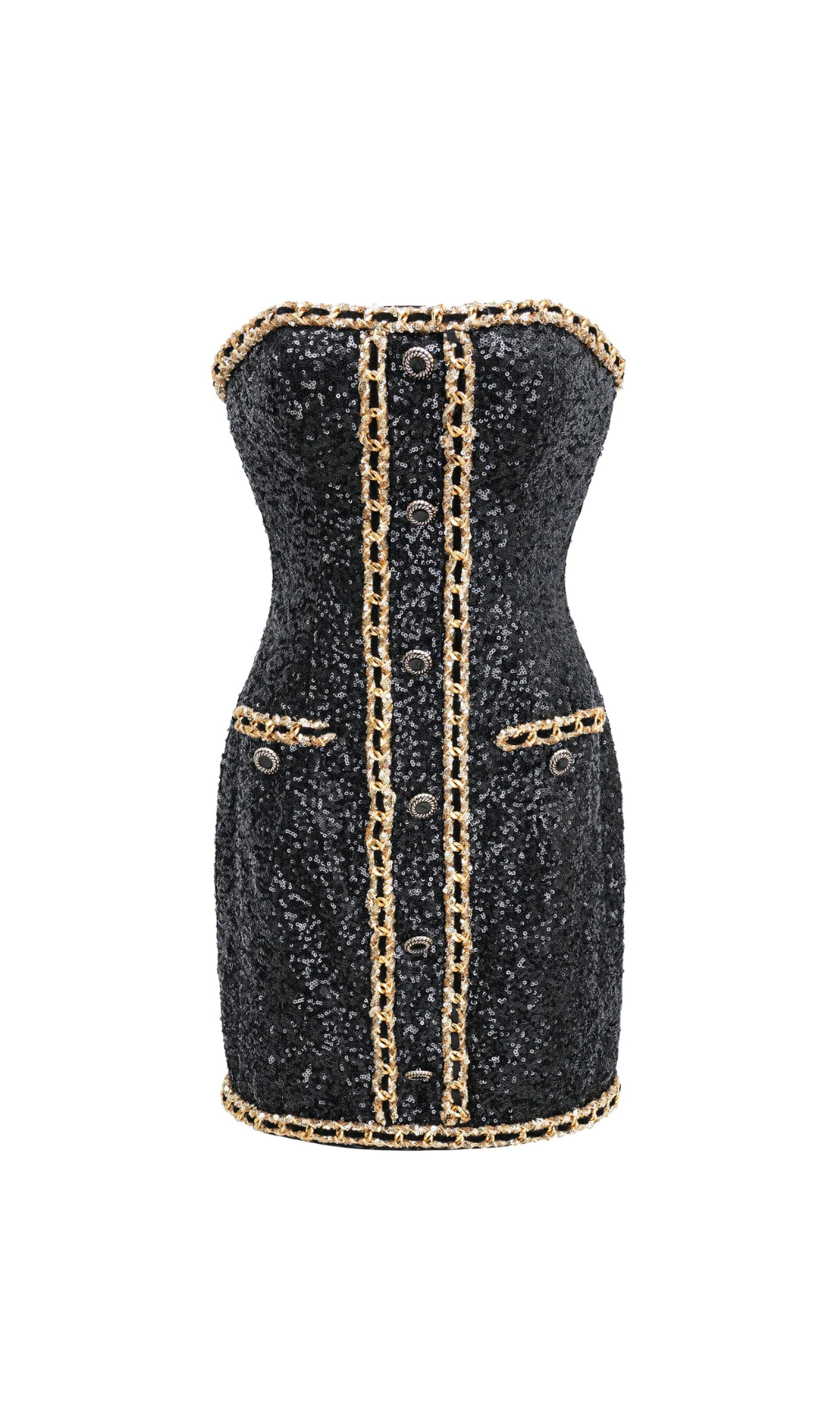 SEQUIN CHAIN STRAPLESS MINI DRESS-Ownci