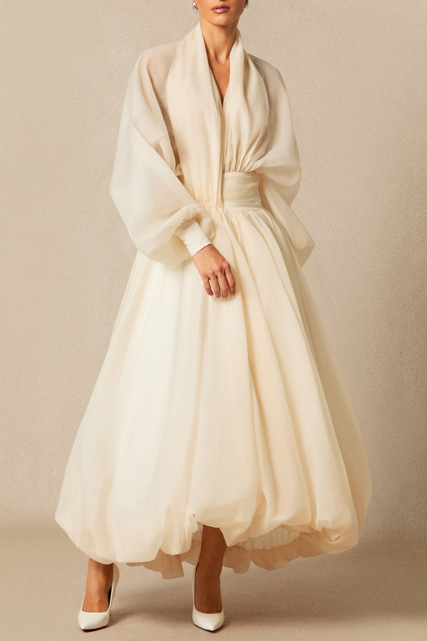 Lilly Deep V Neck Puff Sleeve Maxi Dress