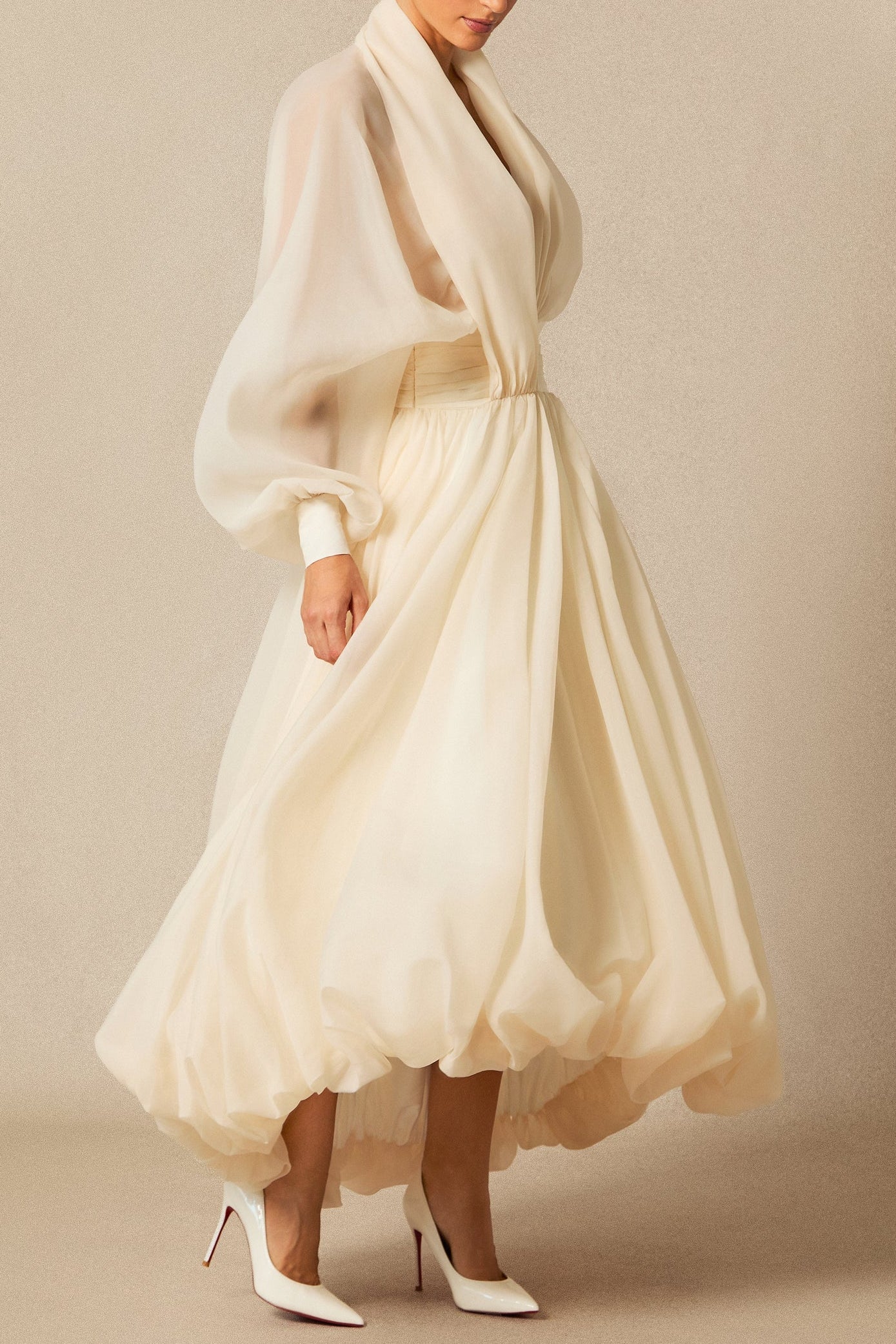 Lilly Deep V Neck Puff Sleeve Maxi Dress