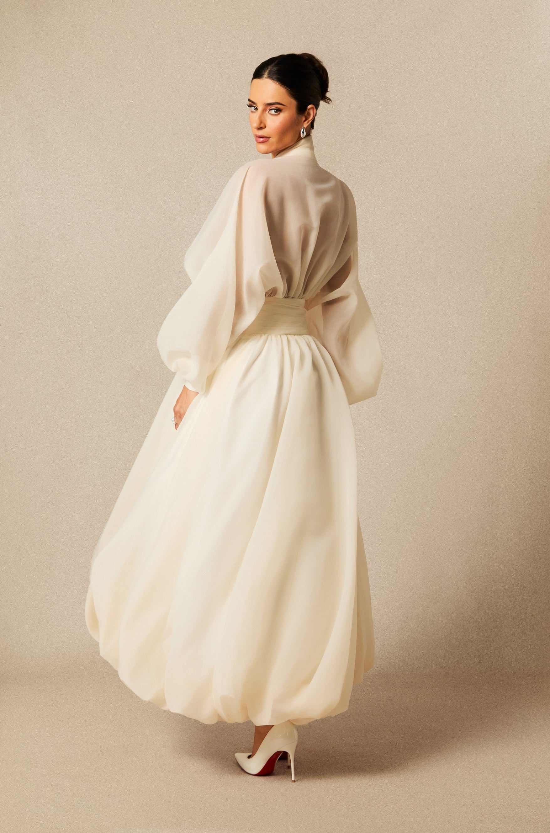 Lilly Deep V Neck Puff Sleeve Maxi Dress