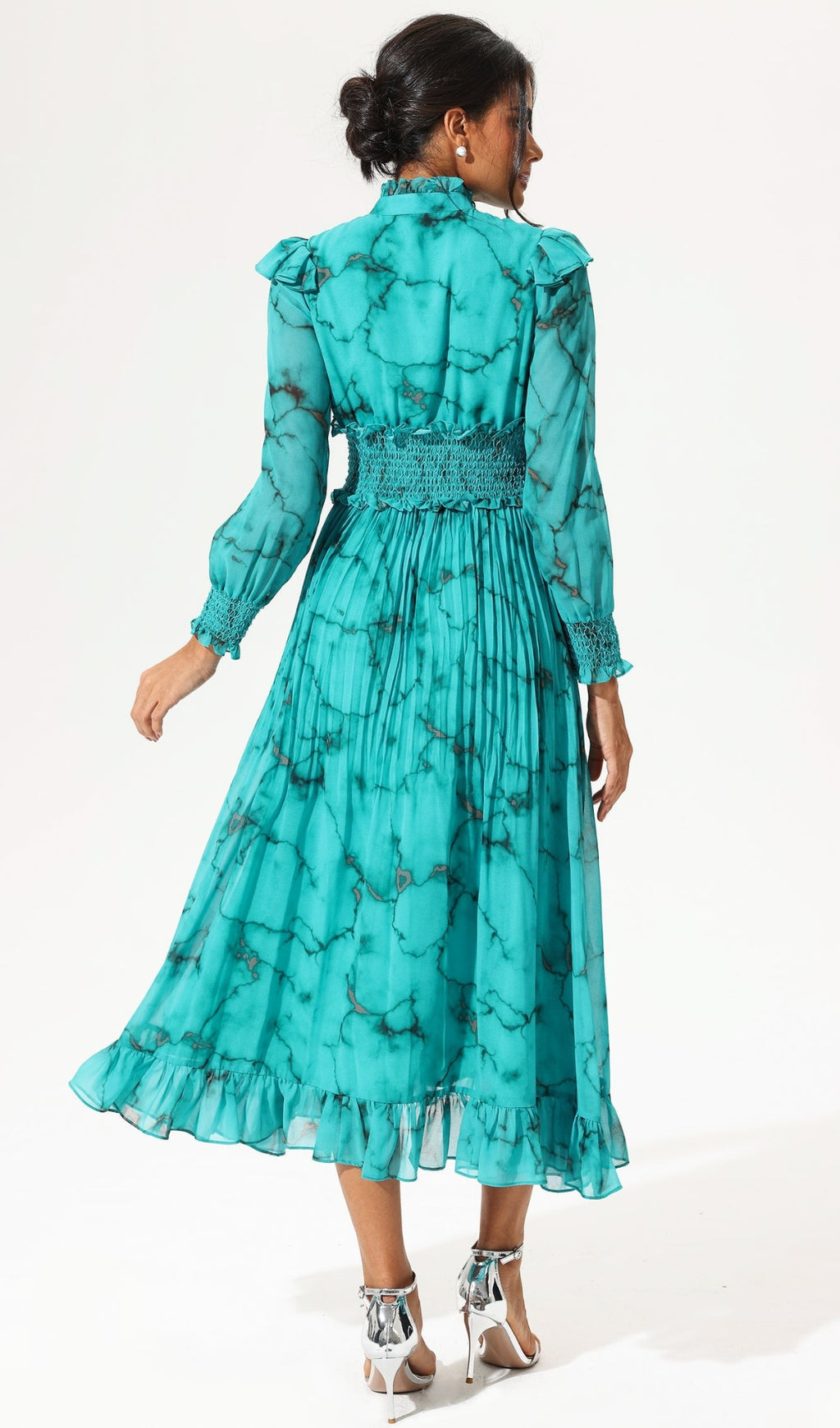 SILK MAXI DRESS WITH MARBLE PRINT-Ownci