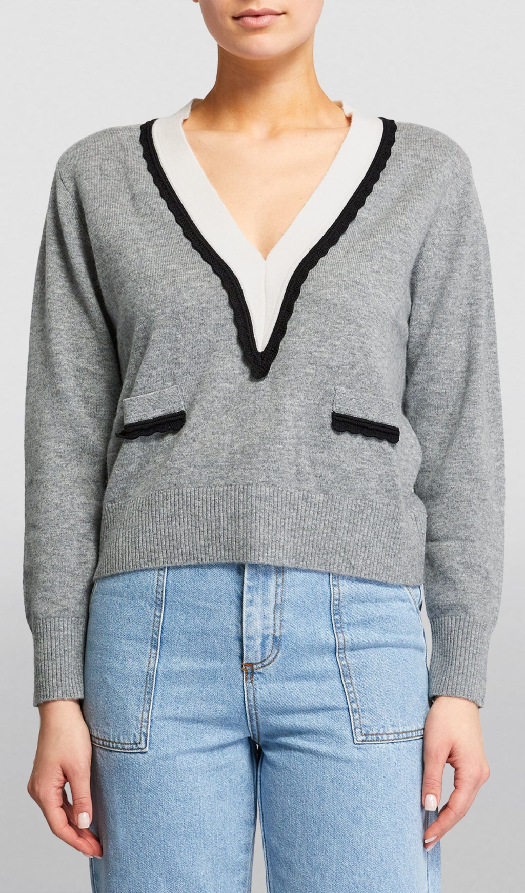 TWO TONE TRIM SWEATER-Ownci