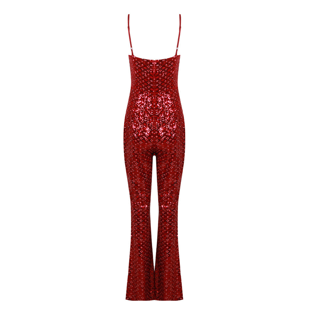 AFTON RED SEQUIN JUMPSUIT