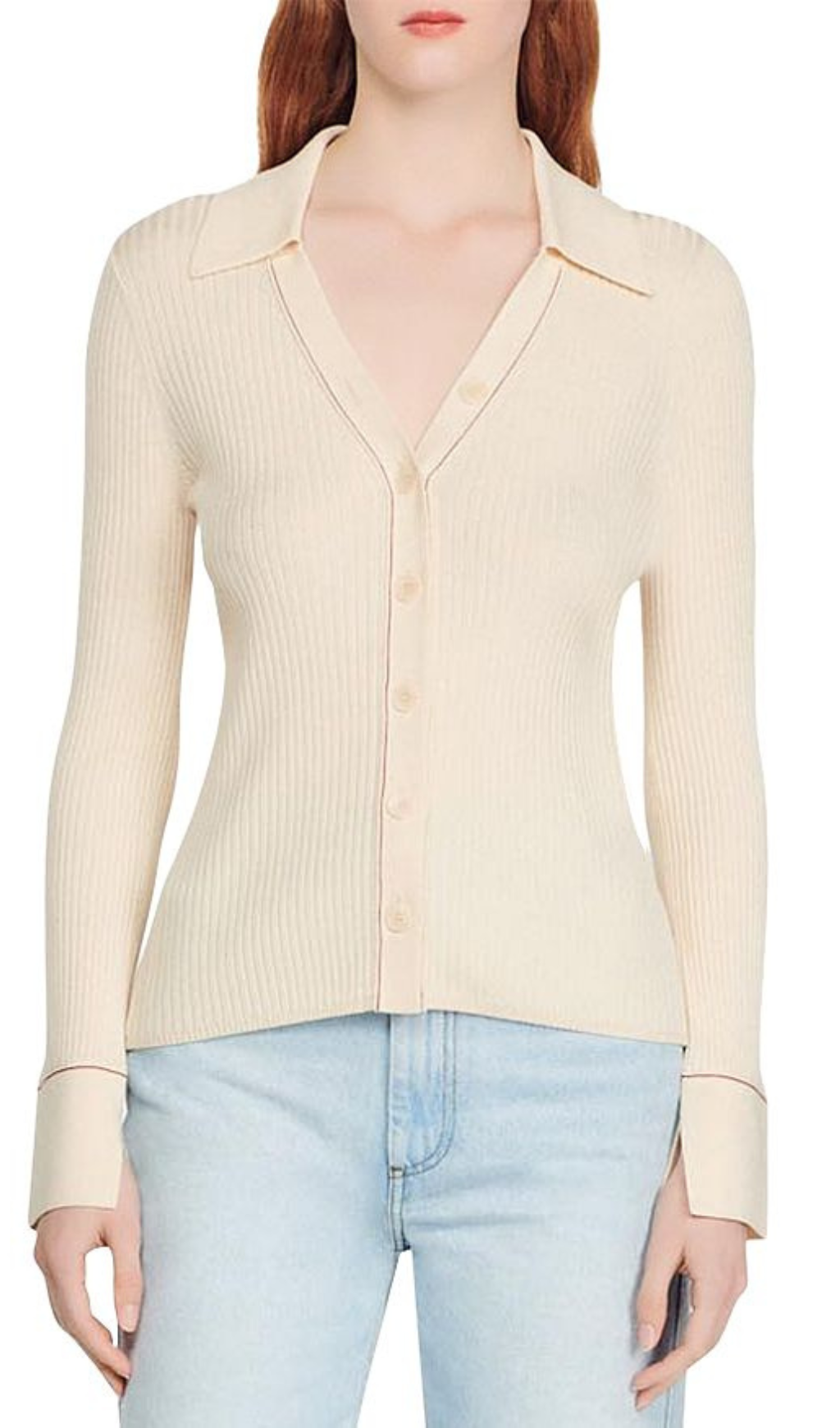 SPREAD COLLAR RIBBED CARDIGAN-Ownci