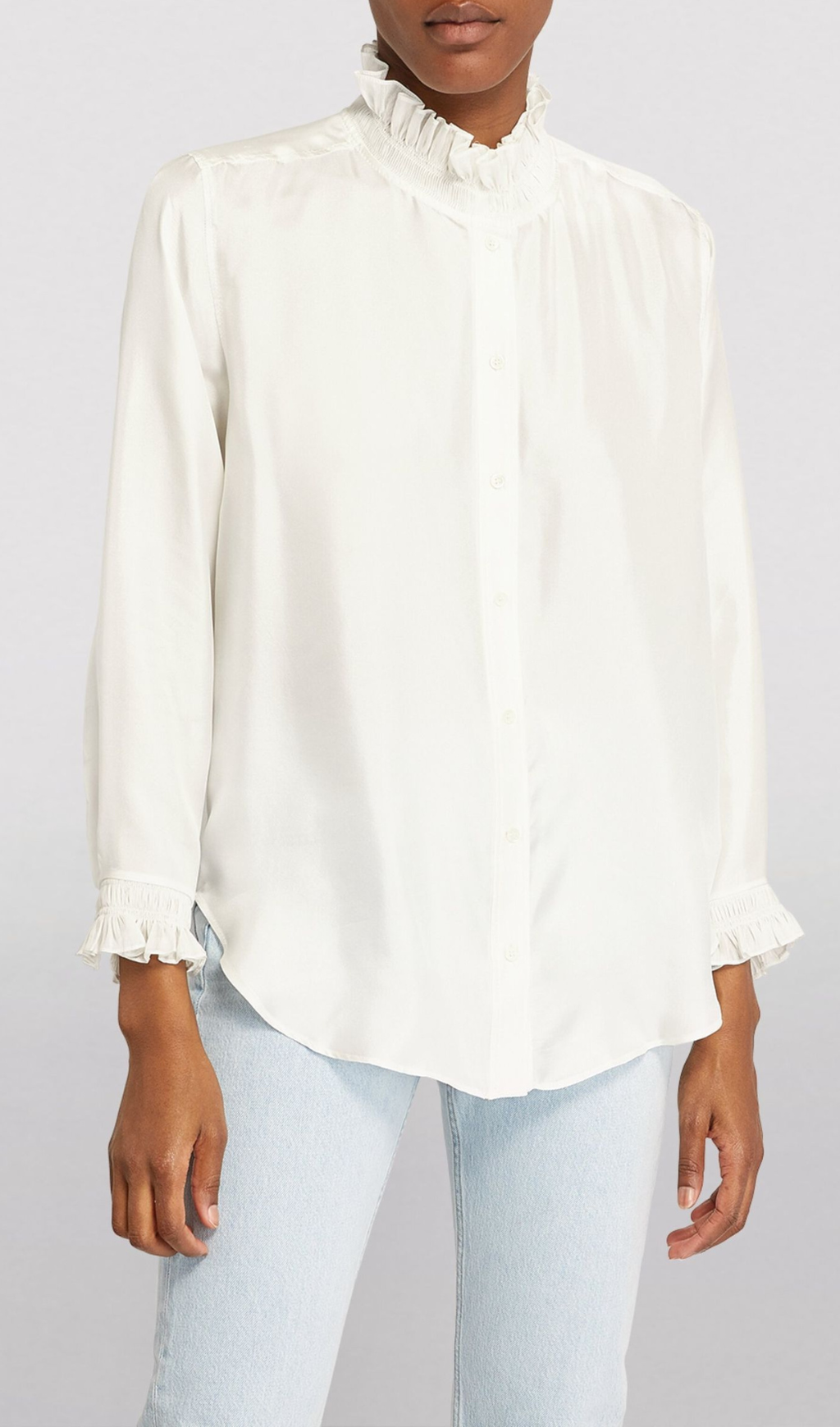 RUFFLED TRIM SILK SHIRT-Ownci