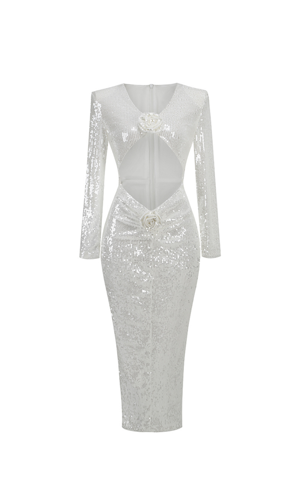 SEQUIN CUT OUT FLOWER MAXI DRESS-Ownci