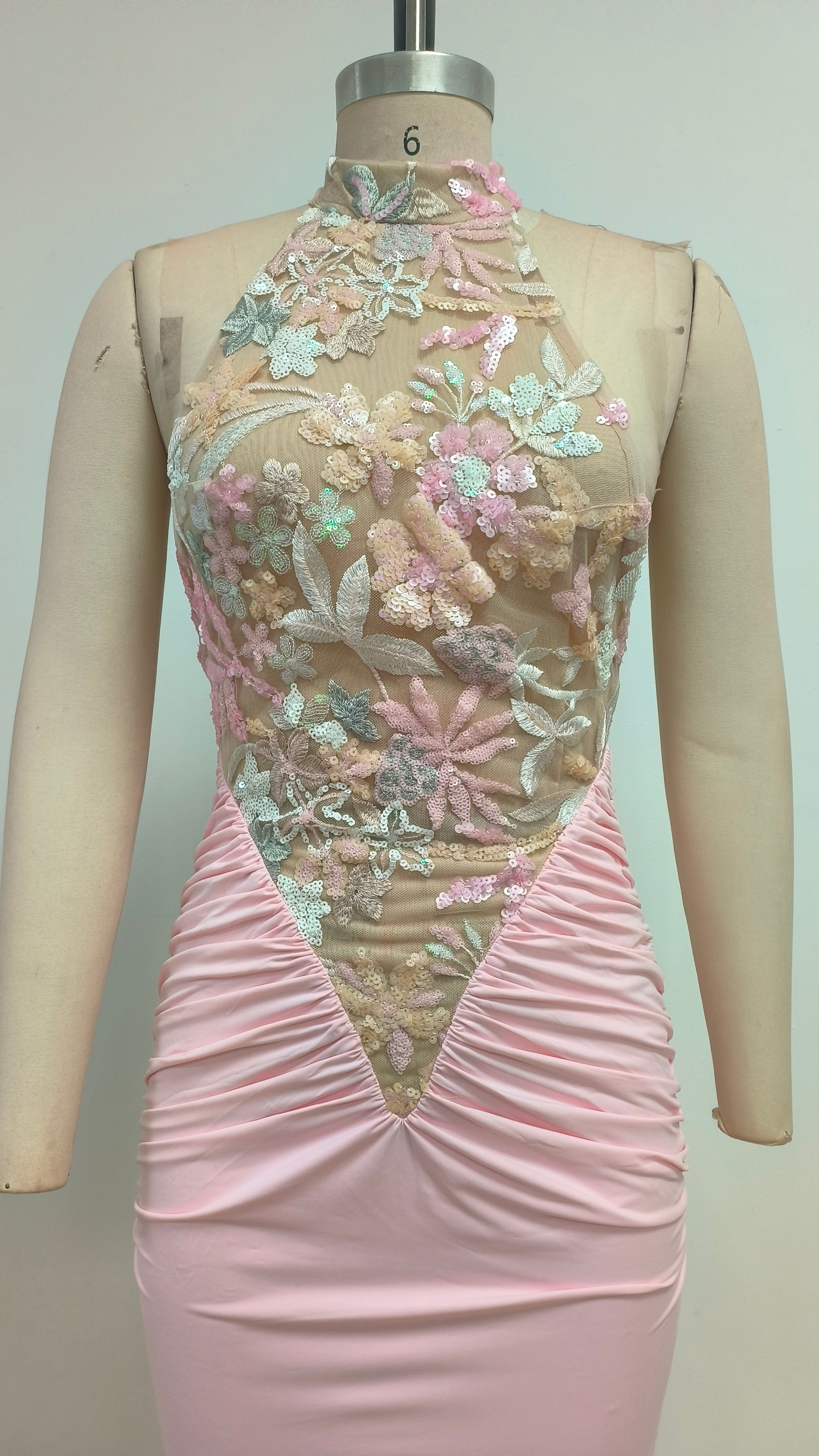 Halter Neck Peacock Pink Fishtail Skirt 成功 活