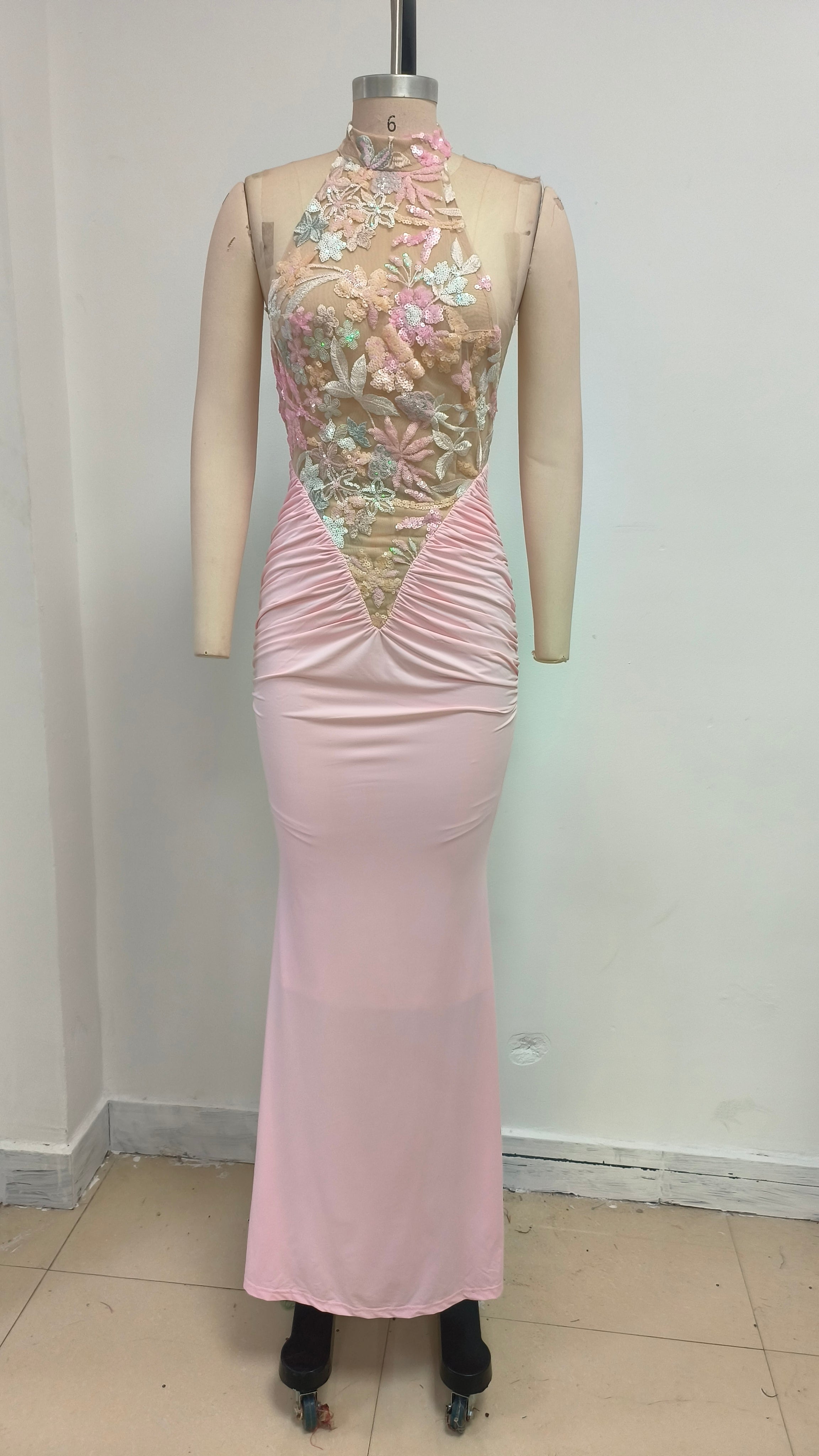 Halter Neck Peacock Pink Fishtail Skirt 成功 活