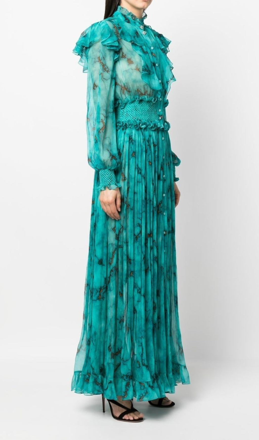 SILK MAXI DRESS WITH MARBLE PRINT-Ownci