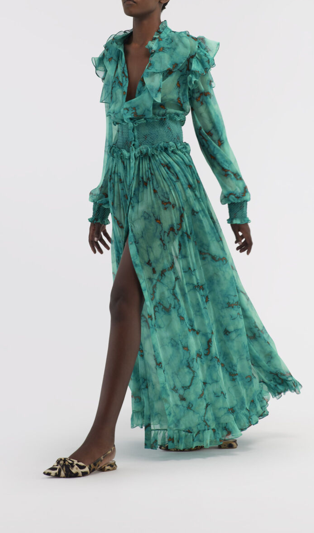 SILK MAXI DRESS WITH MARBLE PRINT-Ownci