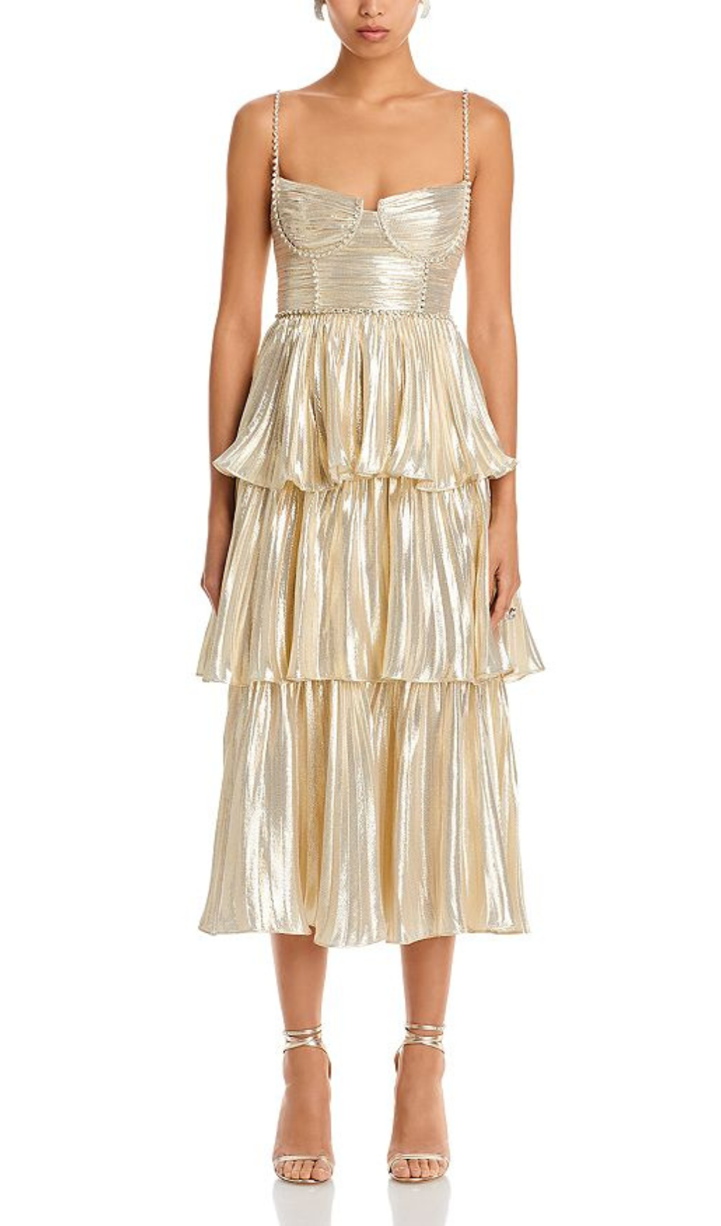 TIERED METALLIC MIDI DRESS-Ownci