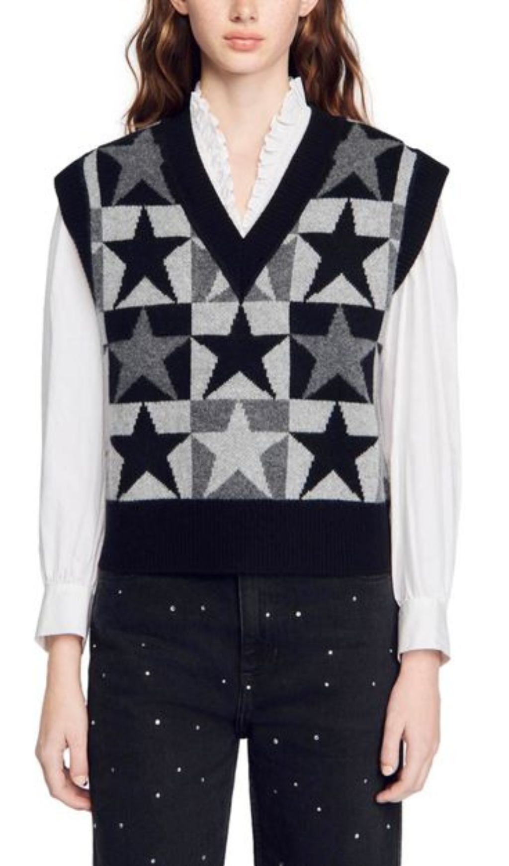 STARN V NECK SLEEVELESS SWEATER-Ownci