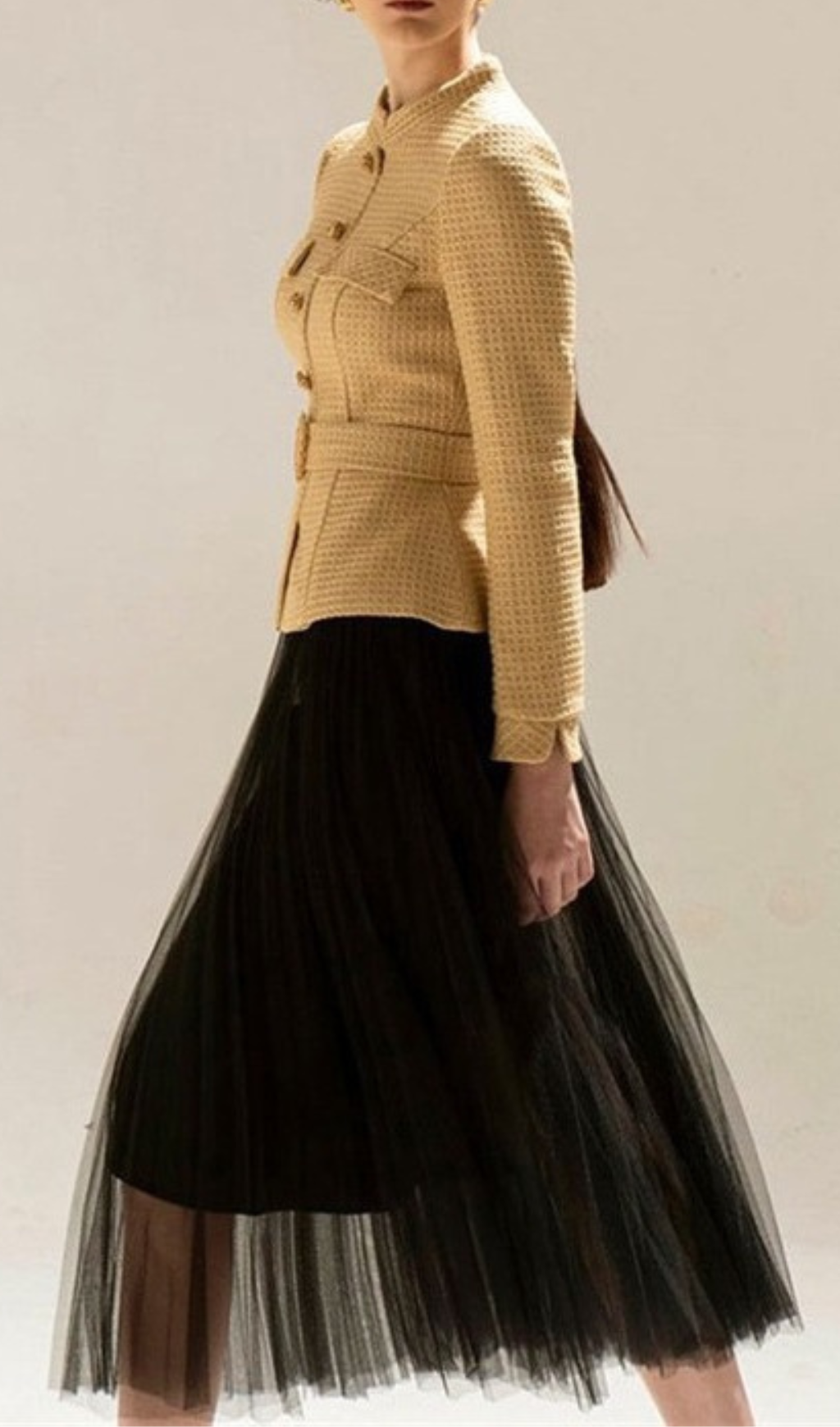 TWEED SHORT COAT MESH SKIRT SUIT-Ownci