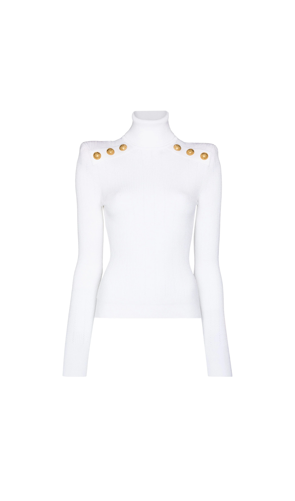 WHITE RIBBED ROLL-NECK SWEATER-Ownci