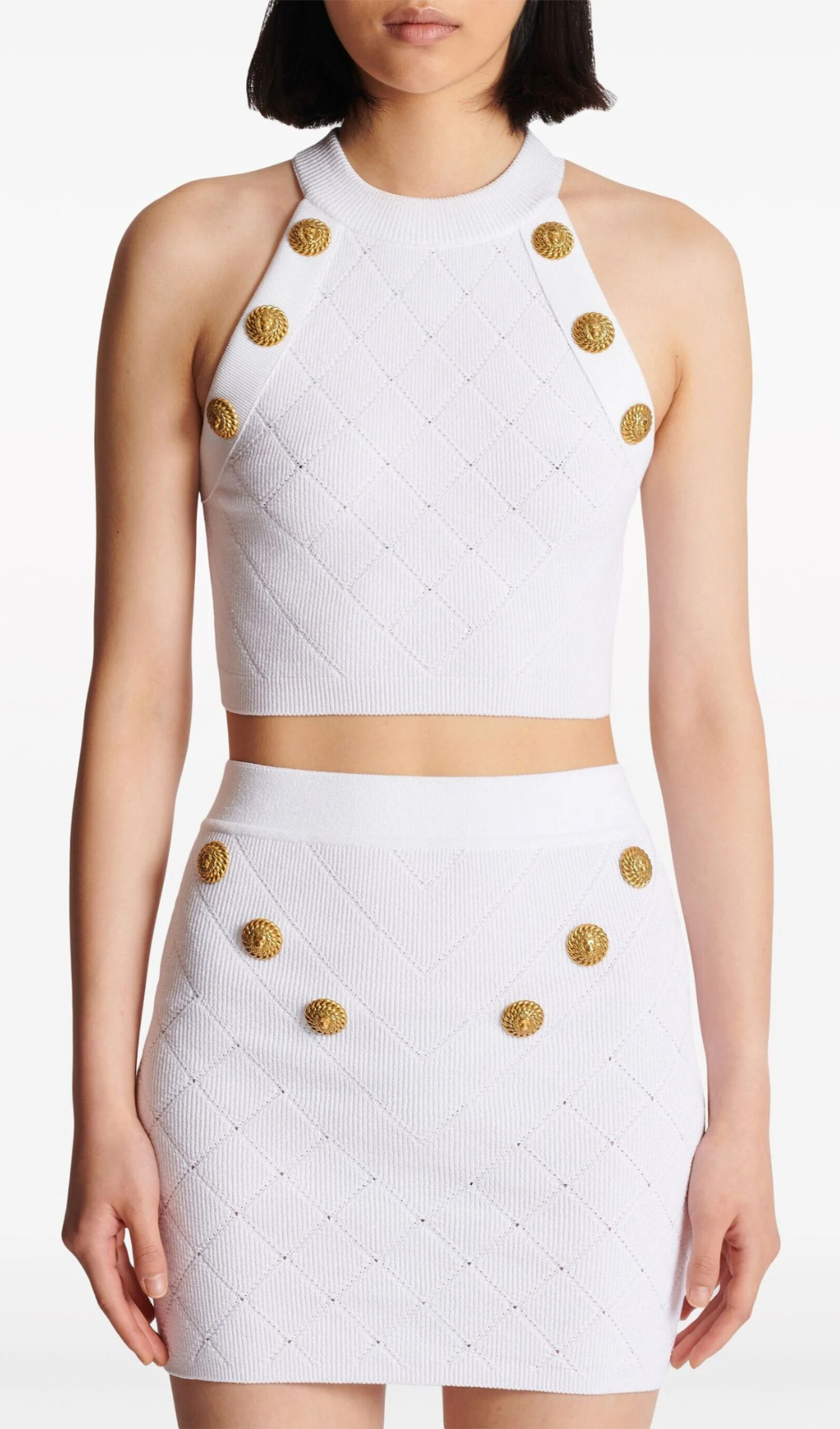 WHITE BUTTONED KNIT TOP-Ownci