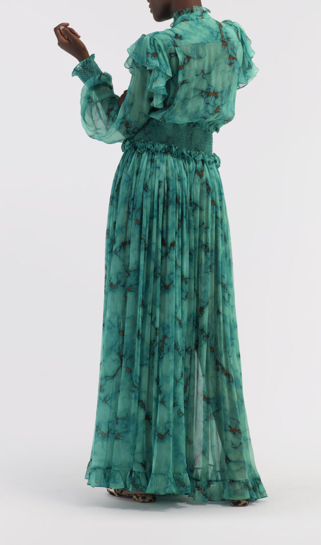 SILK MAXI DRESS WITH MARBLE PRINT-Ownci