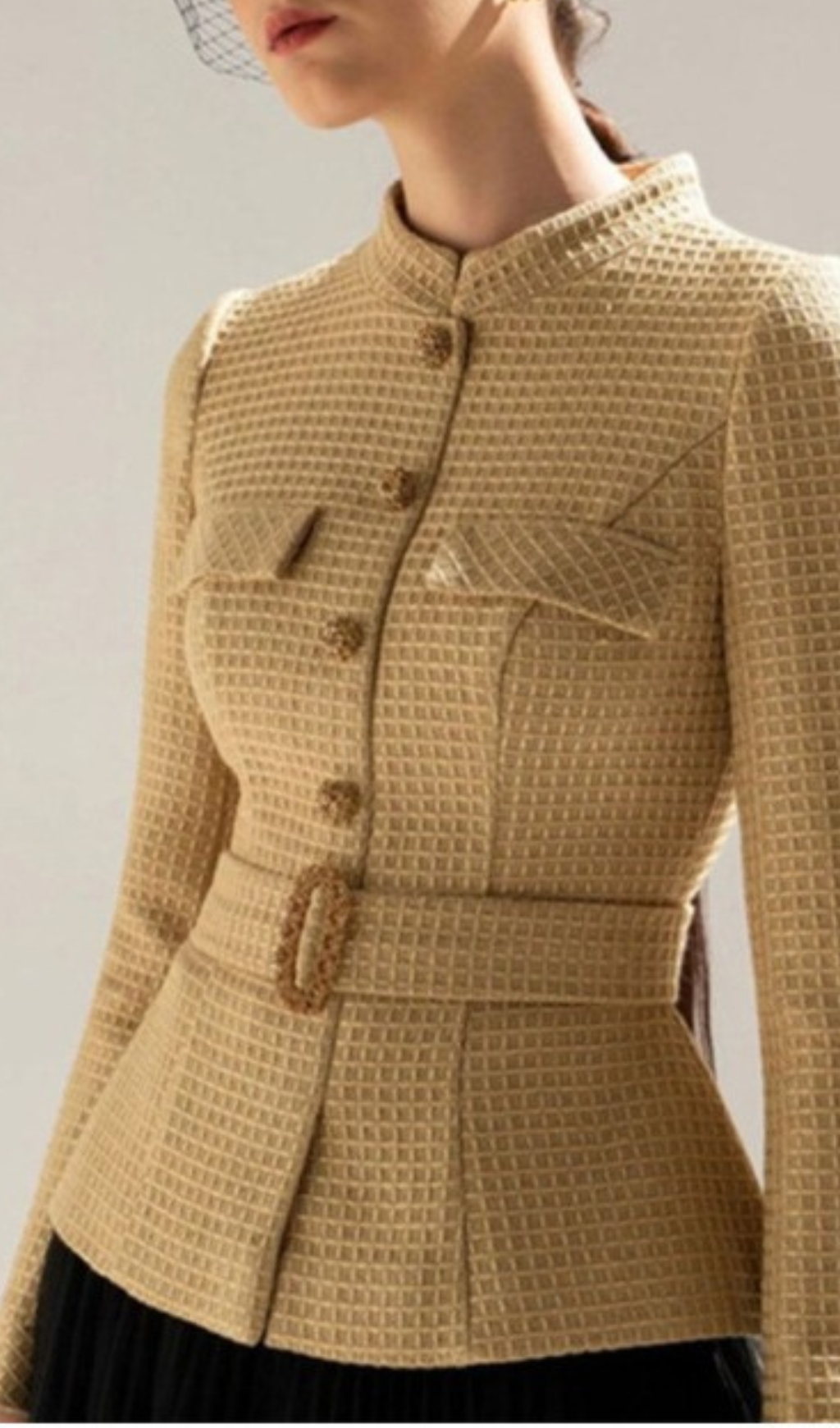 TWEED SHORT COAT MESH SKIRT SUIT-Ownci