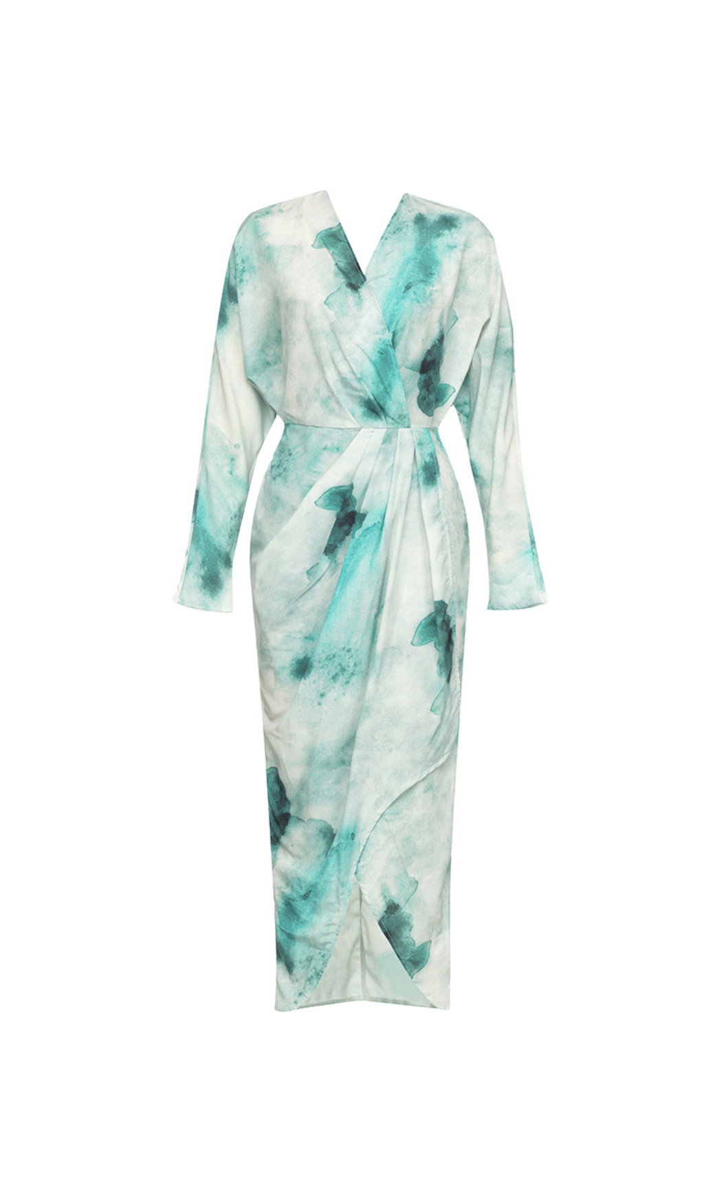 TIE DYE TWIST FRONT WRAP HEM MAXI DRESS-Ownci