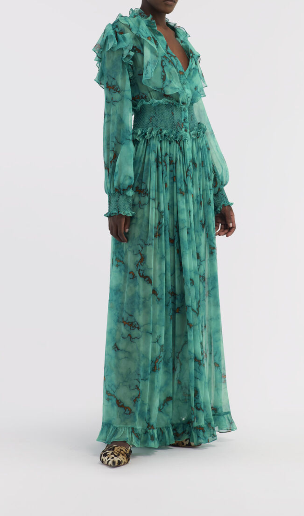 SILK MAXI DRESS WITH MARBLE PRINT-Ownci