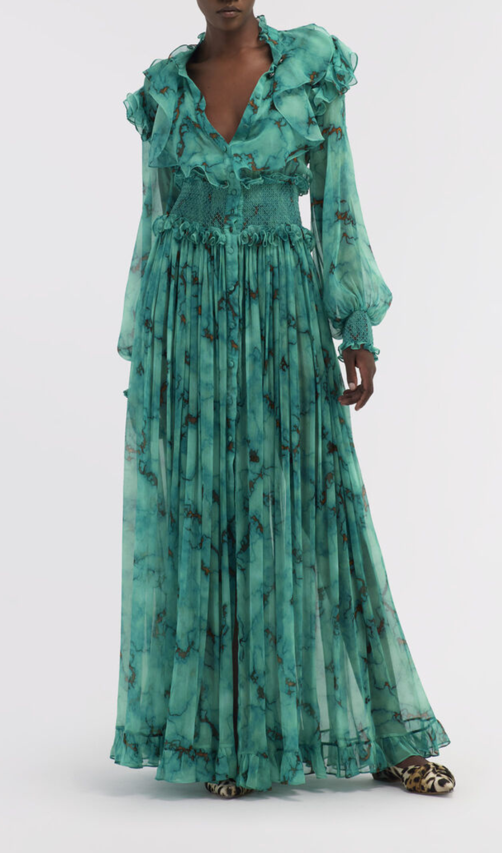 SILK MAXI DRESS WITH MARBLE PRINT-Ownci