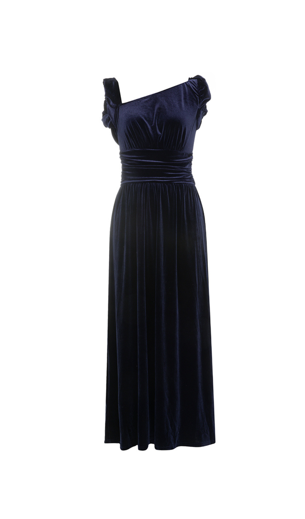 RUCHED WAIST VELVET MAXI DRESS-Ownci