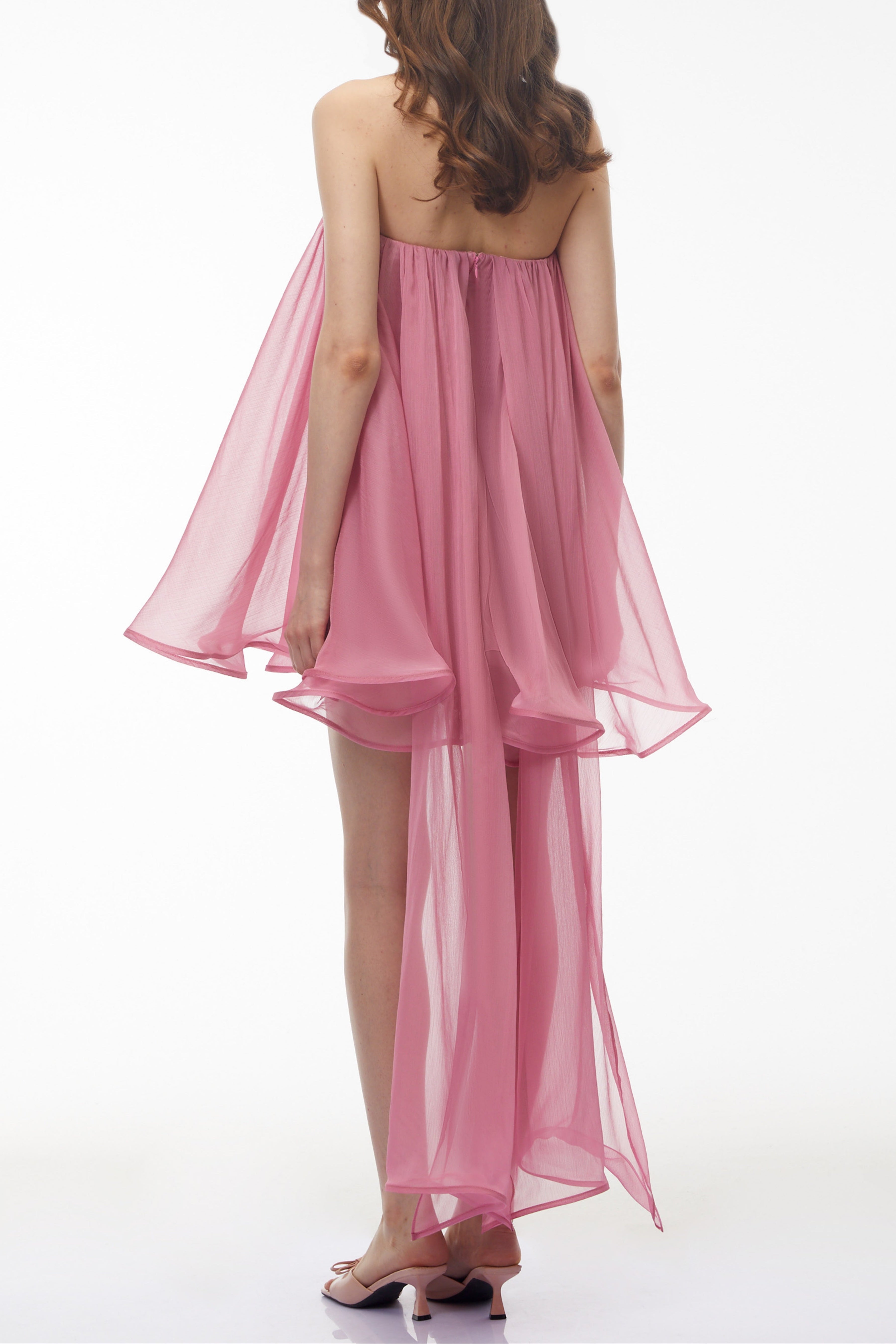 Rose Pink Off Shoulder Ruched Mini Dress with Ribbon