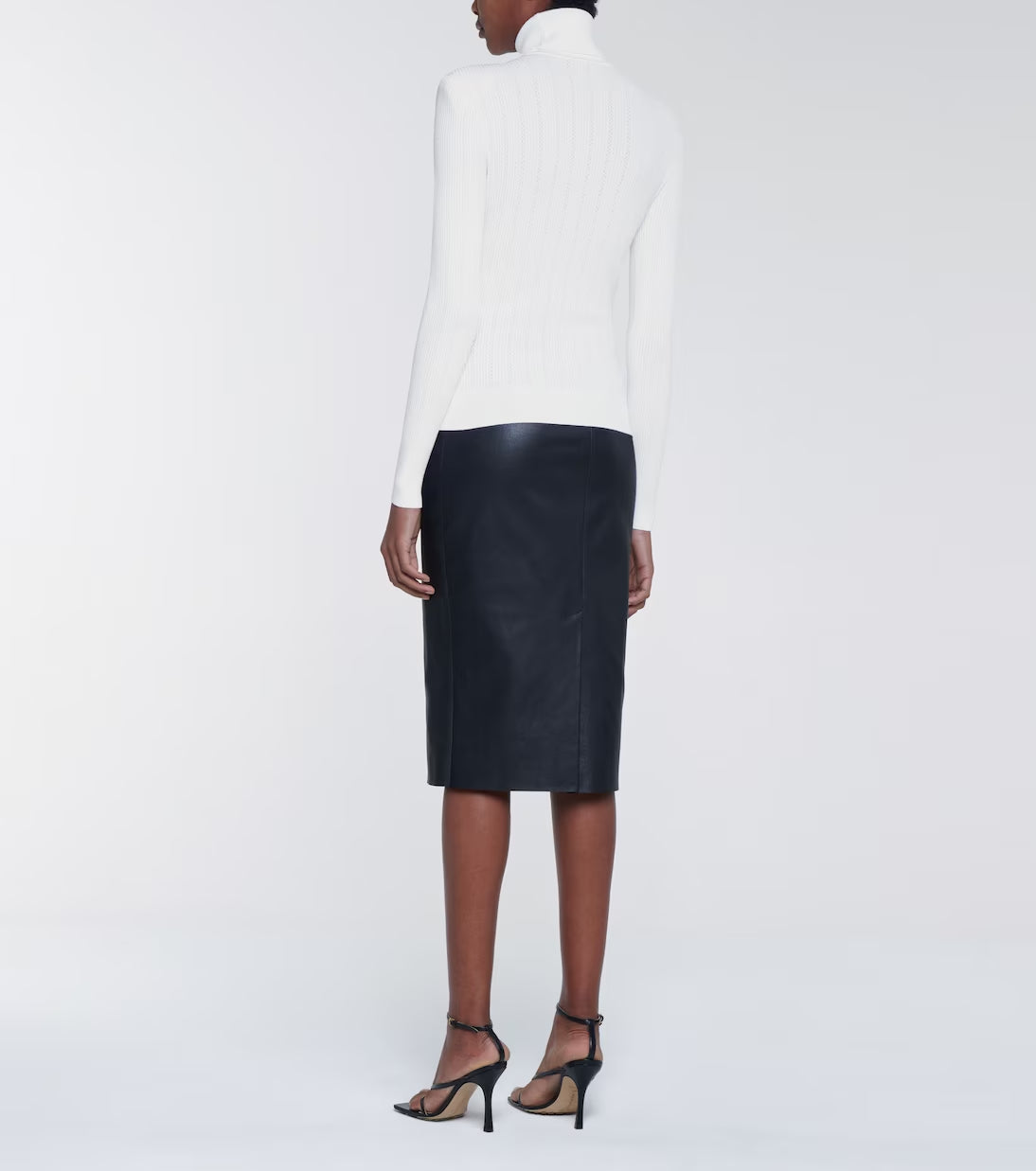 WHITE RIBBED ROLL-NECK SWEATER-Ownci