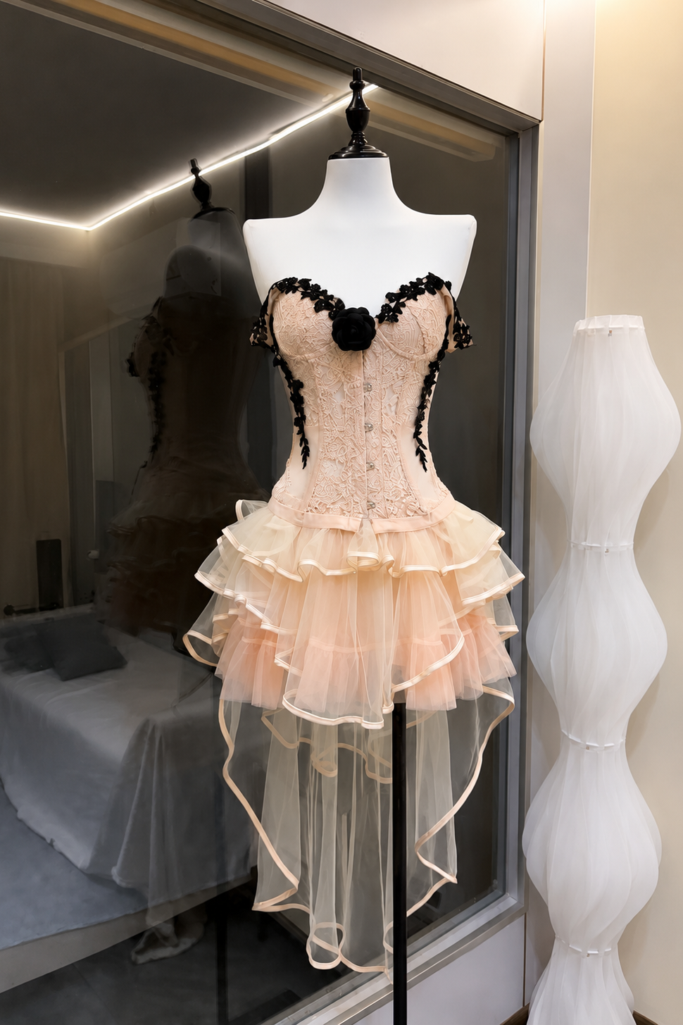 Lace Corset & Tiered Tulle Skirt Two-Piece Set