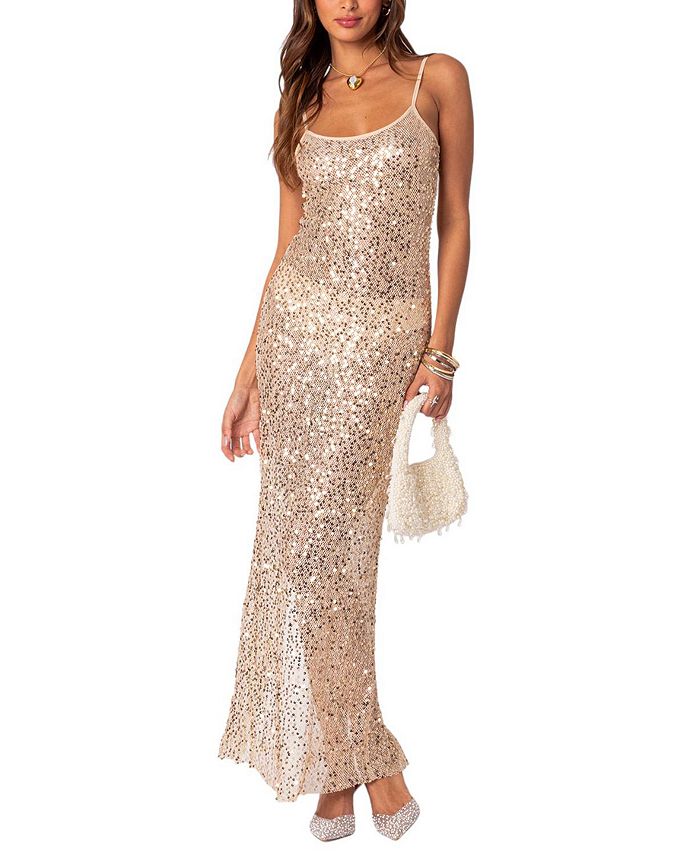 SEQUIN SHEER MESH MAXI DRESS-Ownci