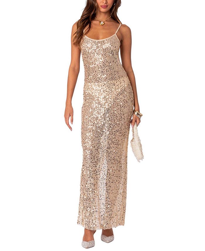SEQUIN SHEER MESH MAXI DRESS-Ownci