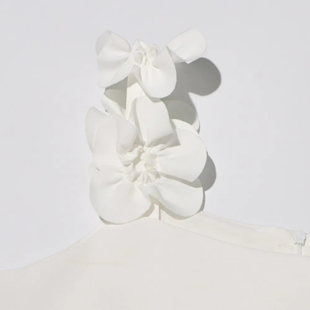 PATCHWORK APPLIQUES CAMISOLE DRESS IN WHITE