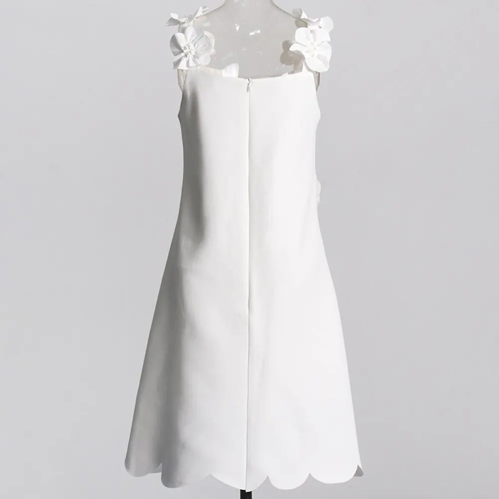 PATCHWORK APPLIQUES CAMISOLE DRESS IN WHITE